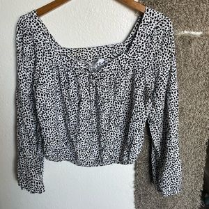 Black & White Poka Dot Long Sleeve Express Blouse Size Small